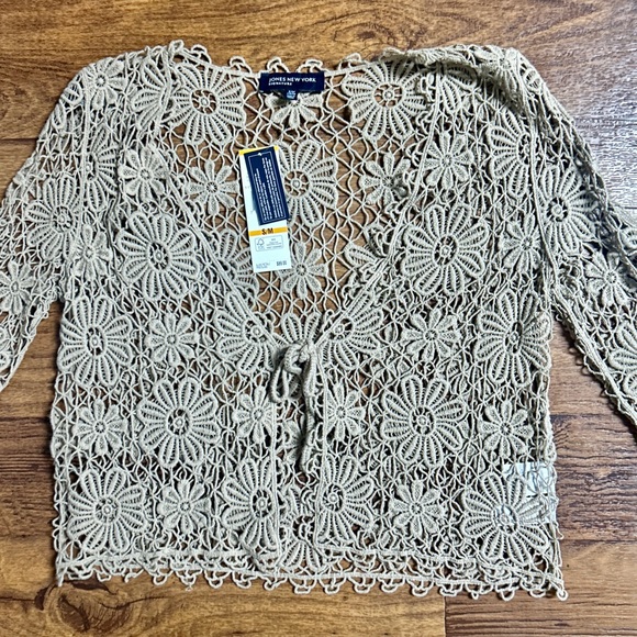 Jones New York • Small/Medium • Brown/Tan • Floral • Crochet • Cardigan Top •New - Picture 4 of 15